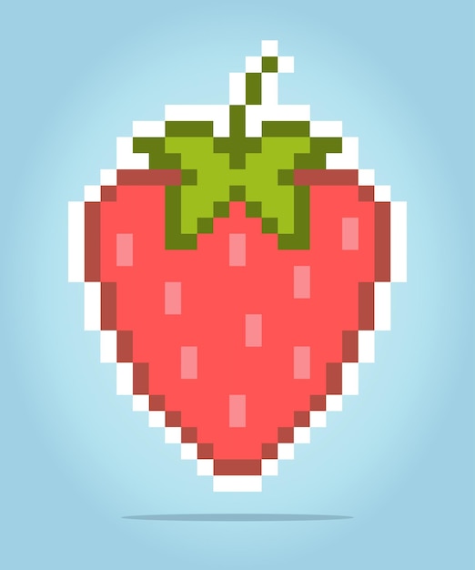 8 bit pixel of Strawberry Fruits pixel for game assets in vector illustrations