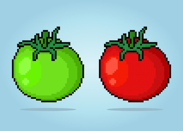 8 bit pixel tomato in vector illustrations Vegetables for game assets and cross stitch patterns