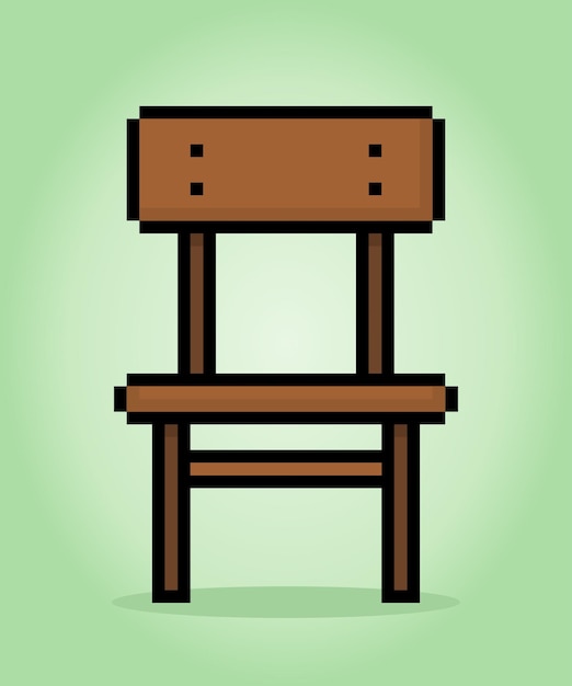 8 bit pixel wooden chair in vector illustration for game assets