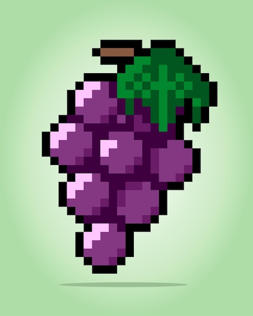 8 Bit pixels grape The fruits for game assets and Cross Stitch patterns in vector illustrations