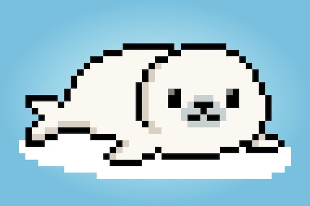 8 bit pixels of sea lion Animal for asset games and Cross Stitch patterns in vector illustrations