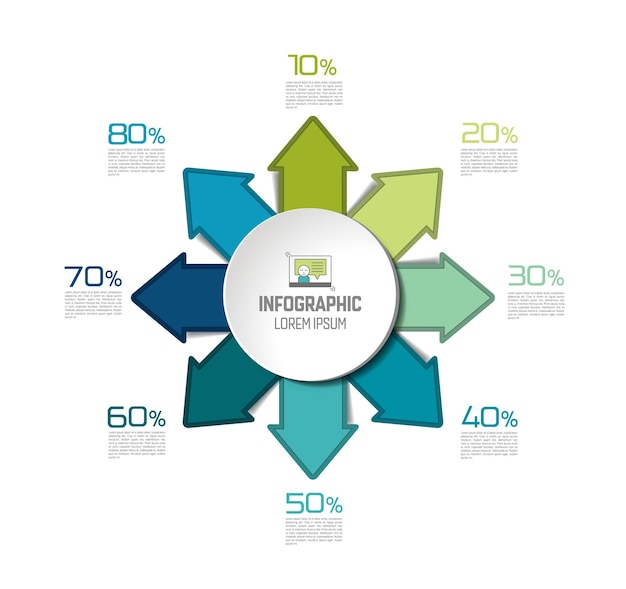 8 directions color arrows design diagram chart template infographic Vector