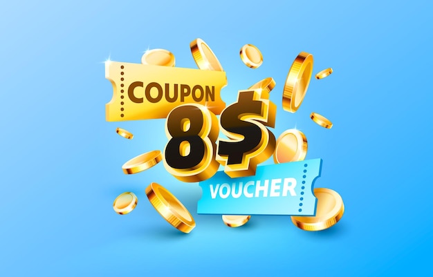 8 dollar coupon gift voucher cash back banner special offer Vector