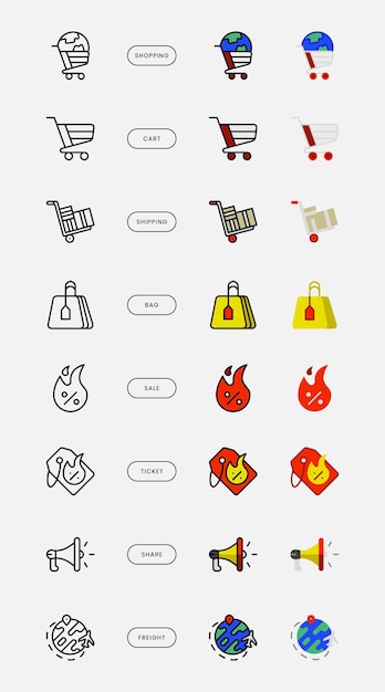 8 Ecommerce Icons in 3 styles