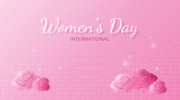 8 march background. International women's day banner with pink roses. Pastel pink Greeting card.