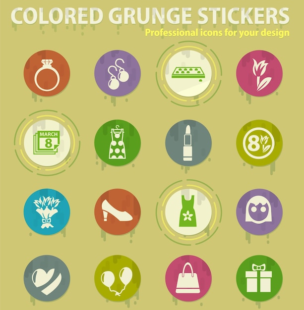 8 march colored grunge icons