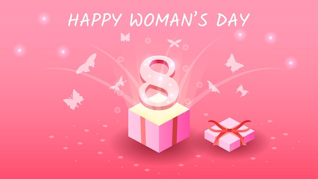 8 March Happy Holiday International Women's Day Greeting Background. Vector Design Banner Party