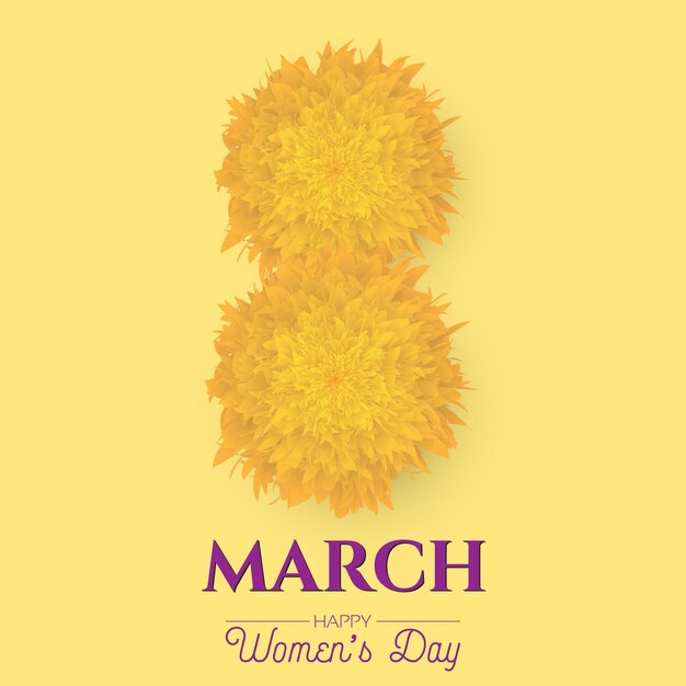 8 march international women's day template with marigold flower vector