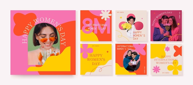 Vector 8 march international womens day banner editable post template set for banner sale presentation