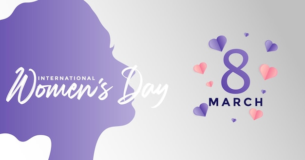 8 March International Womens Day with Woman Head Illustration from Side View