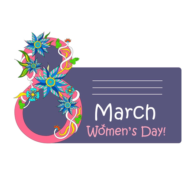 8 March Women's Day greeting card template with beautiful flowers vector illustration