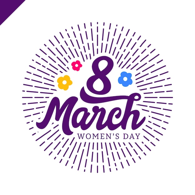 8 March Women's day greeting lettering with flowers