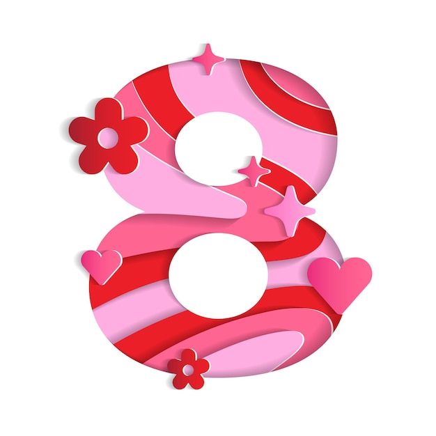 8 Numeric Valentines Day Love Character Font Number Paper Flower Heart 3D Layer Paper Cutout Card