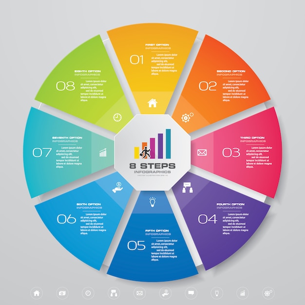 8 steps cycle chart infographics elements. EPS 10.