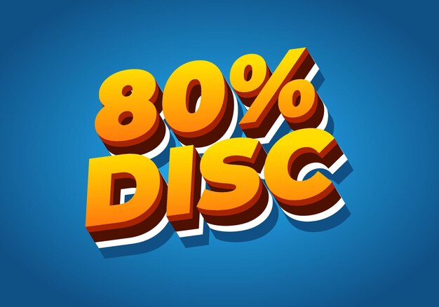 Vector 80 percent discount text effect in good colors and 3d style