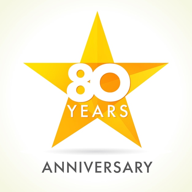 80 years old celebrating logo. 80 th anniversary vector congrats gold star and number. Awards icon.