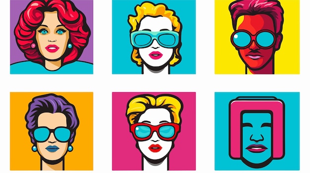 80s and 90s Pop Art Set Icons Flat Vector Isolated on White