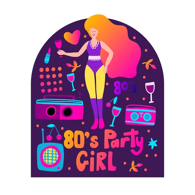 80s girl poster Prank woman retro vector illustration