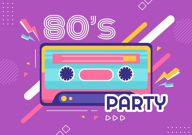 80s Party Cartoon Background Illustration with Retro Music 1980 and Disco in Old Style Design