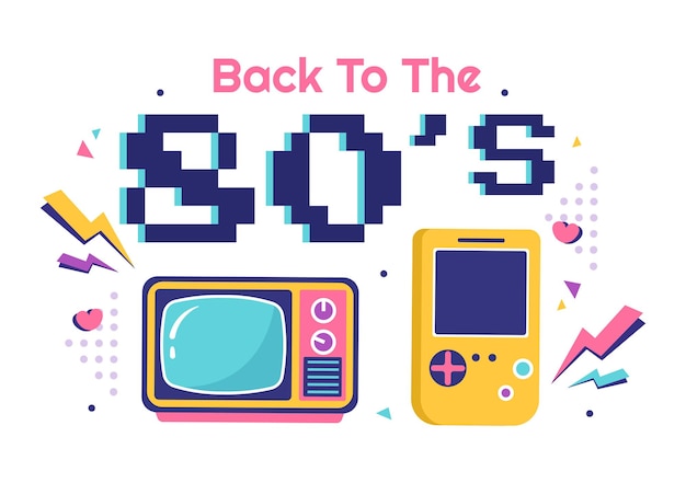 80s Party Cartoon Background Illustration with Retro Music 1980 and Disco in Old Style Design