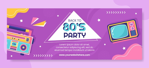 80s Party Cover Template Flat Cartoon Background Vector Illustration