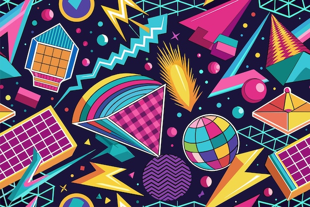 Vector 80s theme background elements bright colors