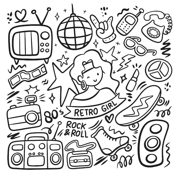 80s trend related object retro style fashion doodle illustration