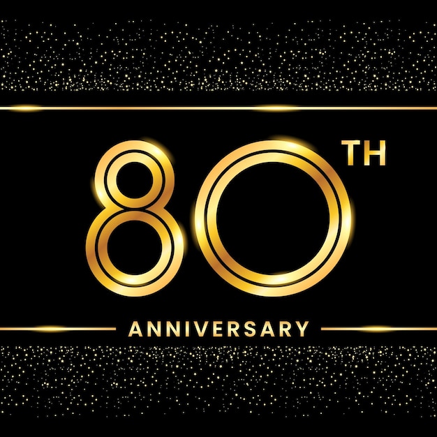 80th Anniversary Gold color template design for birthday event Line Art Design Vector Template