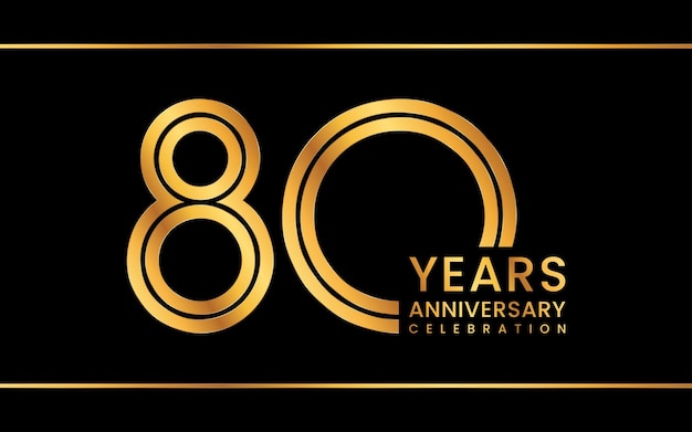 80th anniversary logo design with golden color Line Art style Logo Vector Template Illustration