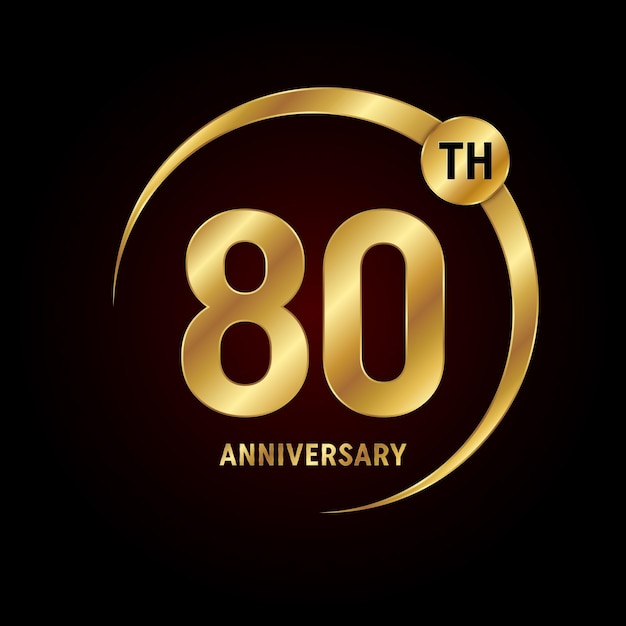 80th anniversary logo design with golden text and ring Logo Vector Template Illustration