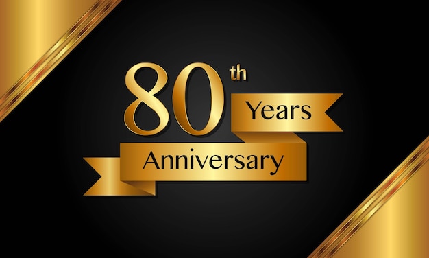 80th Anniversary template design with golden ribbon Vector template illustration