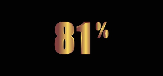 81 percent on black background 3D gold isolated vector image