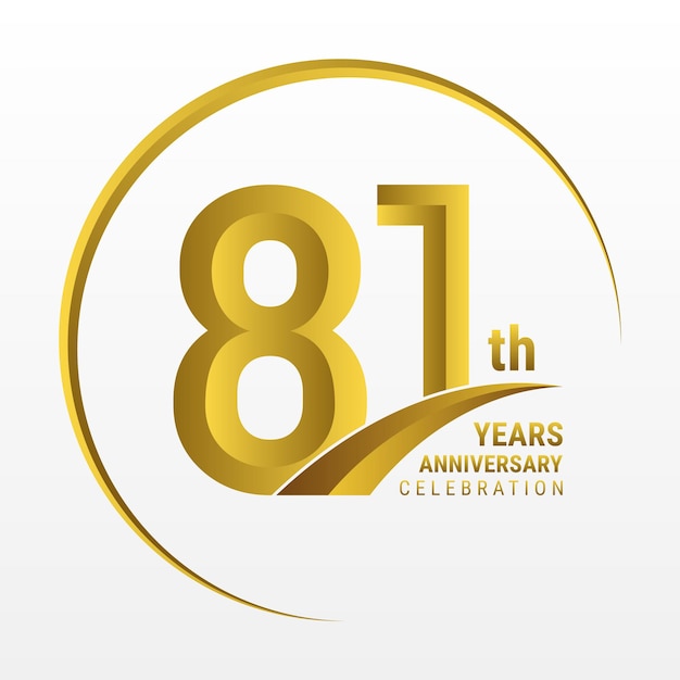 81th Anniversary Logo design with golden color and ring Logo Vector Template