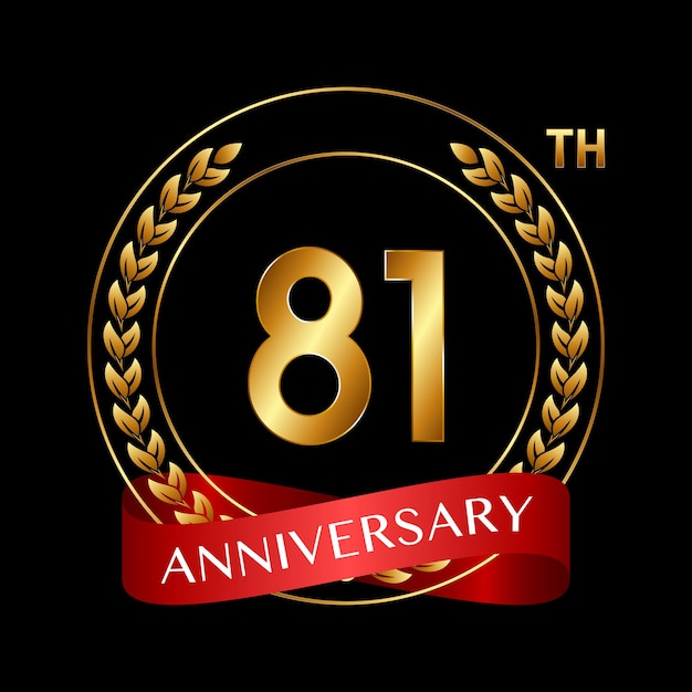 81th Anniversary Logo Design with Laurel Wreath and Red Ribbon Logo Vector Illustration