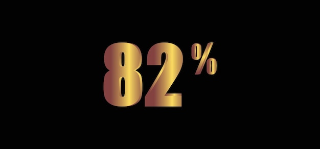 82 percent on black background 3D gold isolated vector image