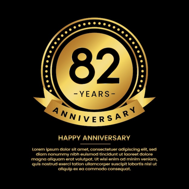 82 years anniversary banner with luxurious golden circles and halftone on a black background and replaceable text speech