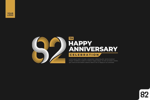 82nd happy anniversary celebration with gold and silver on black background