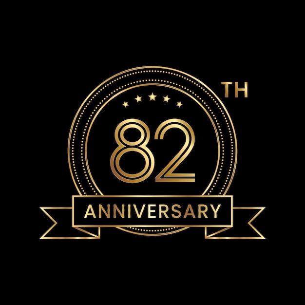 82th Anniversary emblem design with gold color for celebration event Line Art Design Logo Vector