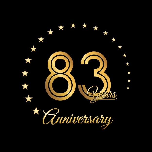 83 Years Anniversary logo design with golden color Handwriting style Line Art Logo Vector Template