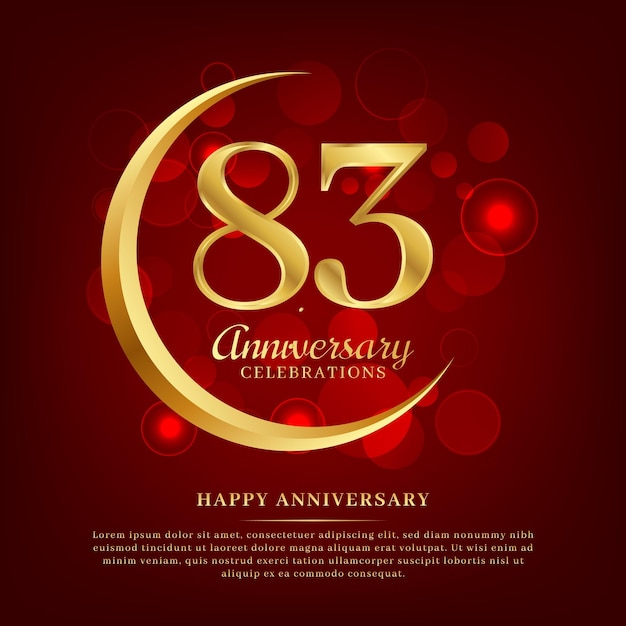 83 years anniversary with golden moon and red shiny background added with text for congratulations words