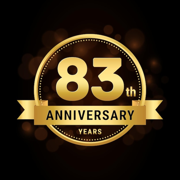 83th anniversary anniversary celebration template design with gold ribbon Logo vector illustration