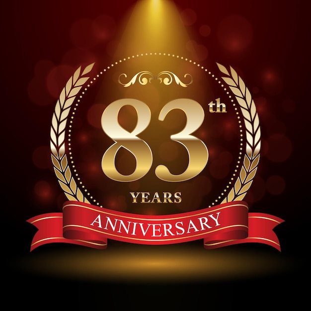 83th anniversary logo design with Laurel wreath and red ribbon Logo Vector Template