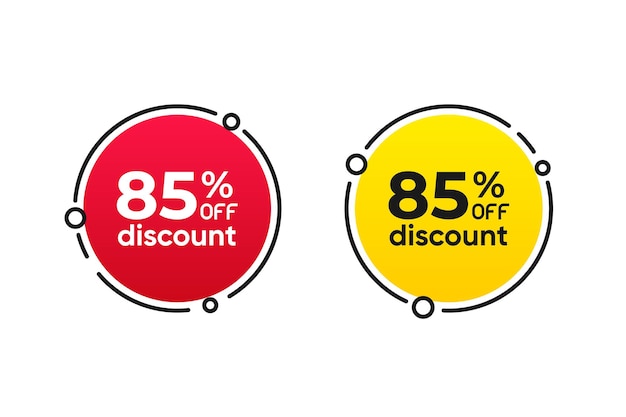 85 percentage circle discount tag icons collection Set of red and yellow sale labels