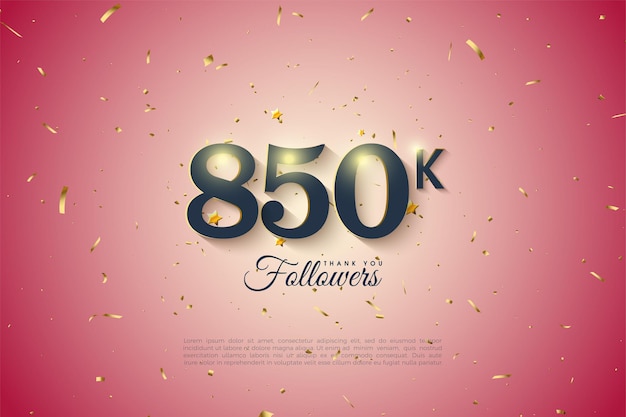 850k followers background with numbers on gradient pink background