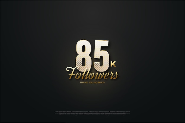 85k followers on black background.