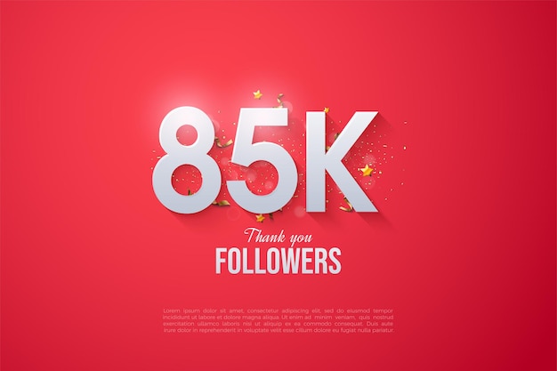 85k followers on a red background.