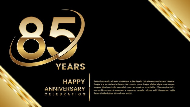 85th anniversary template design with a golden number on a black background