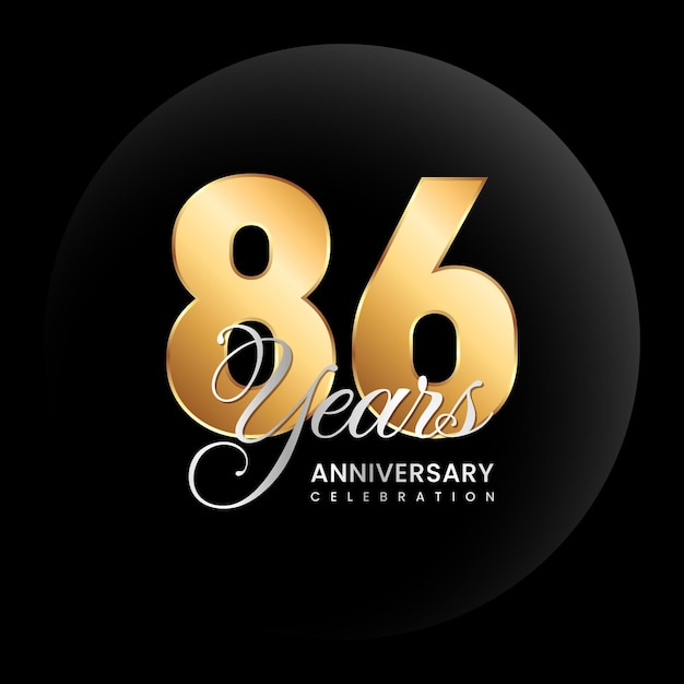 86th anniversary logo design concept Golden number with silver color text Logo Vector Template Illustration