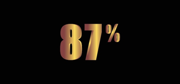 87 percent on black background 3D gold isolated vector image