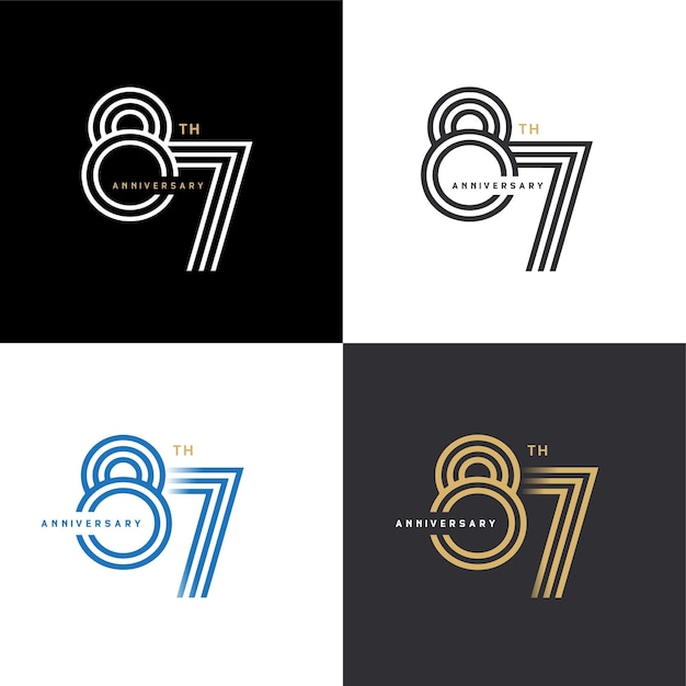 87 years anniversary vector number icon birthday logo label black white and colors stripe number